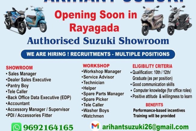 Suzuki Showroom Job Available Now