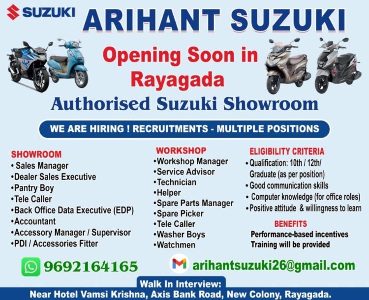 Suzuki Showroom Job Available Now